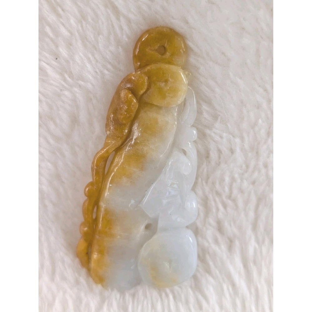 Chinese Carved Jade Dragon & Gourd Pendant‎ Two-Tone White & Honey 11g